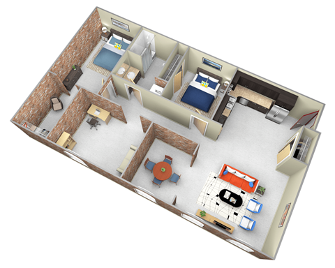 Floor plan for 2 beds, 1 bath, 1139 sqft
